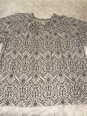 LOFT White Blouse with Olive Stitching
